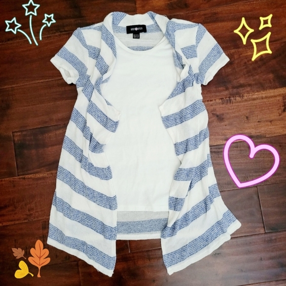 Amy Byer Cardigan Sweater with Short Sleeve Top Girls M 10-12 Blue White Silver - Picture 4 of 7
